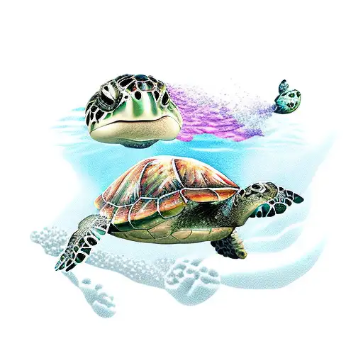 A Female Student Exploring The Depths Of The Sea With A Turtle Companion