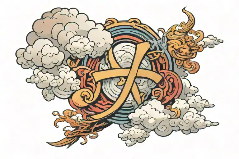 Japanese Clouds Surrounding Kanji Symbol For Warrior