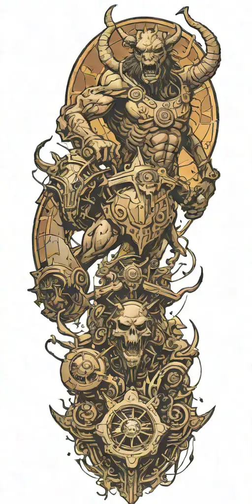 Minotaur Yelling Over Crashed Alien Spaceship That He Is Standing Atop Of In Victory