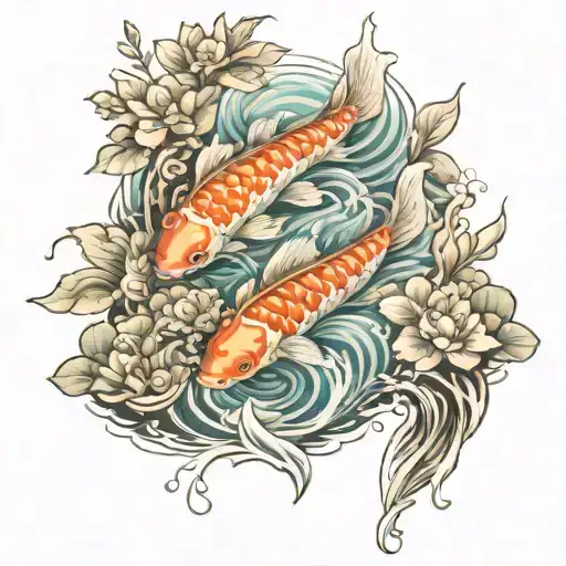 Koi Fish Swimming Upstream A Stone Path Towards Bright Shining Full