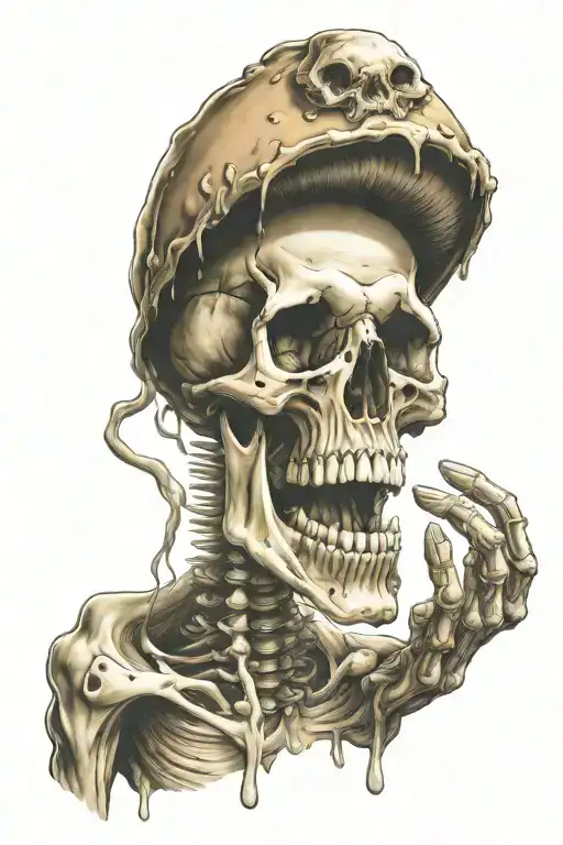 Mushroom Skull Screaming From Alien Hand Pulling Back The Cap