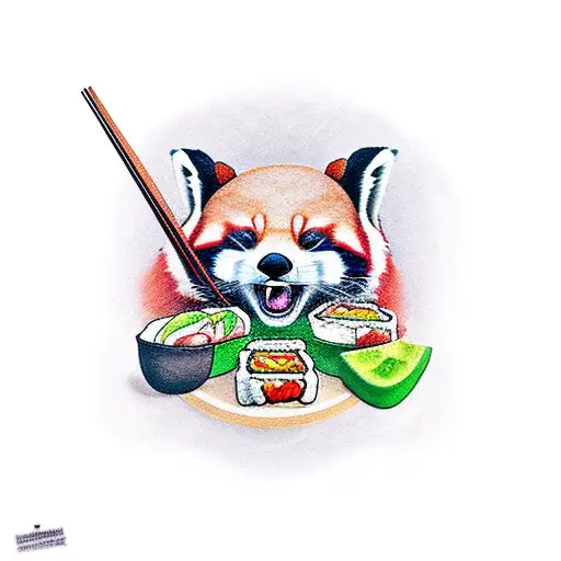 Chubby Red Panda Eating Sushi