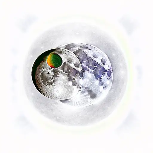 Moon Eclipsing Sun With A Prism Light On Either Dide