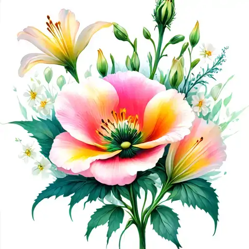 Lily Rose Poppy And Chrystantheum