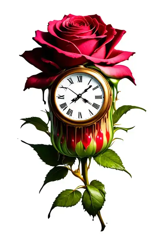 Clock Melting Down On Top Of Giant Rose Bud