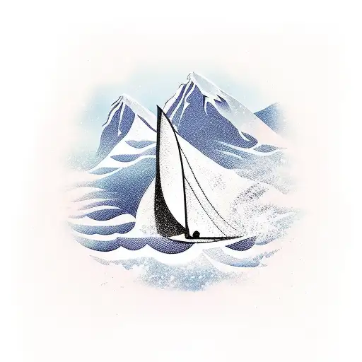 Pair Of Ski And A Sail With A Backdrop Of A Mountain Turning Into Waves
