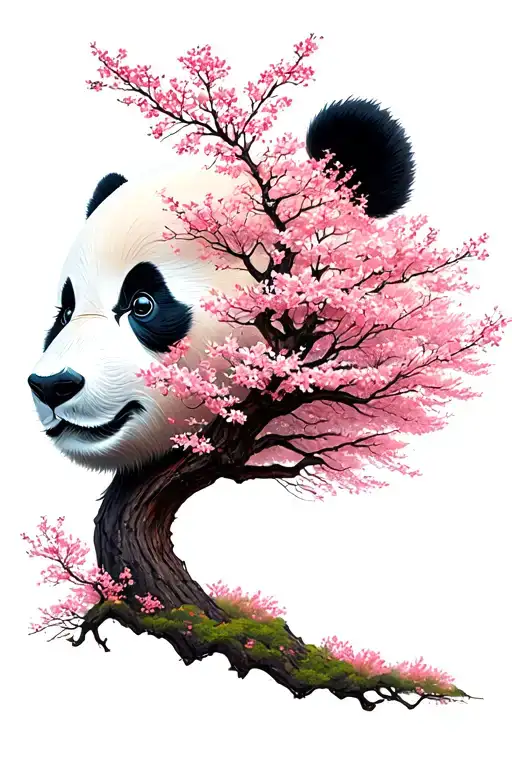 Cherry Blossom Trees Form A Panda Face Using Negative Space Art