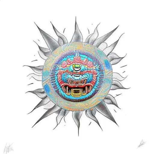 Sun God Aztec Dragon Tribal