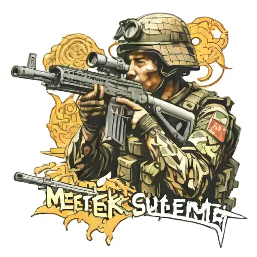 Soldier With A Machine Gun And The Inscription Metsuki Sutemi