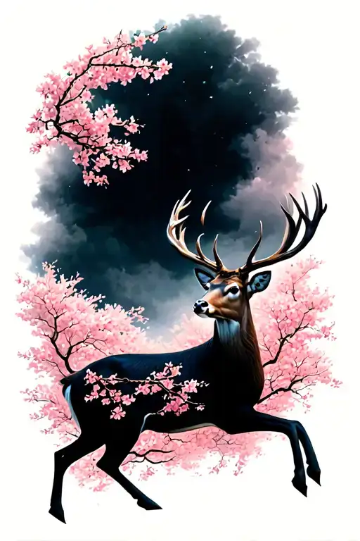 Deer Amongst Cherry Blossom Trees