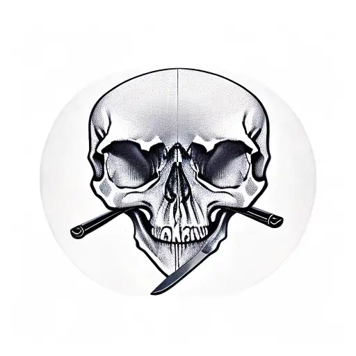 Skull With Rhorns And A Knife