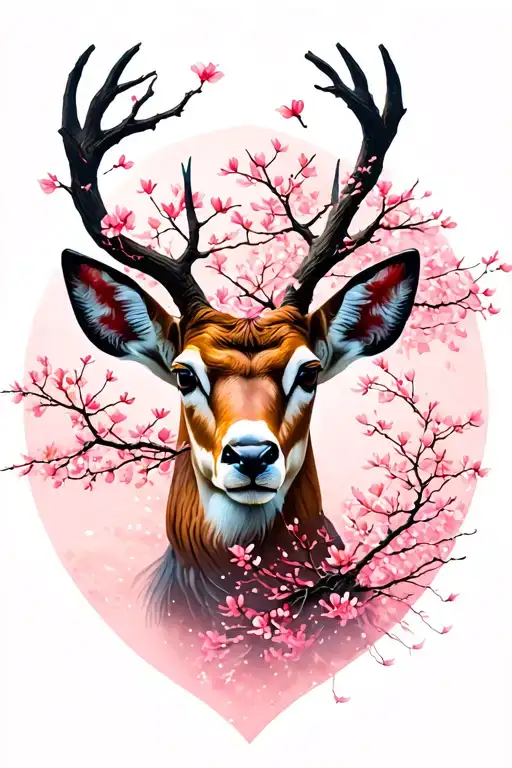 Cherry Blossom Trees Form A Doe Using Negative Space Art