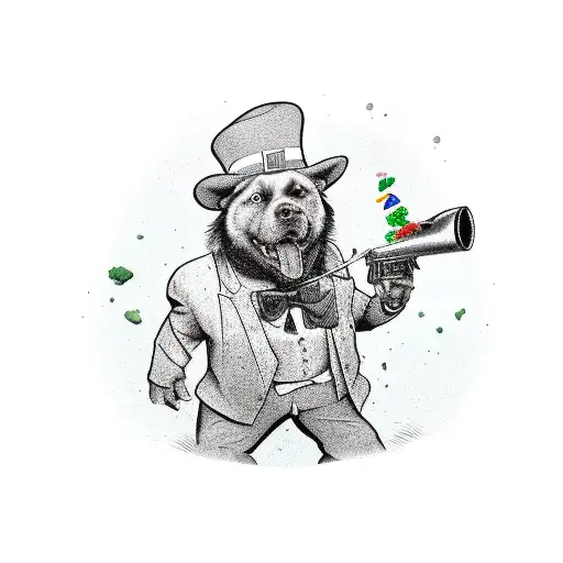 Leprechaun With Gun Protecting His Pot Of Gold With A Rottweilers