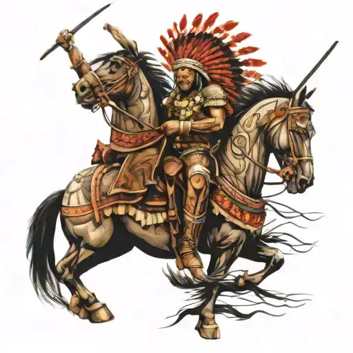 Indian Warrior With Headress On Horse