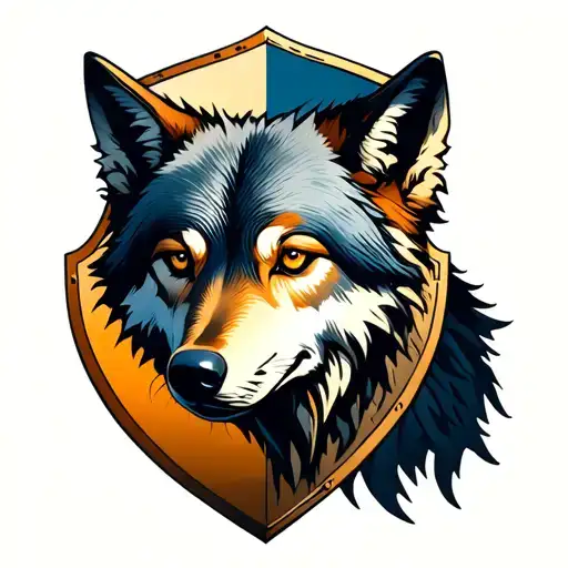 Fine Line Wolf Head On A Shield