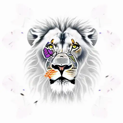 Lion With Butterfly On Nose