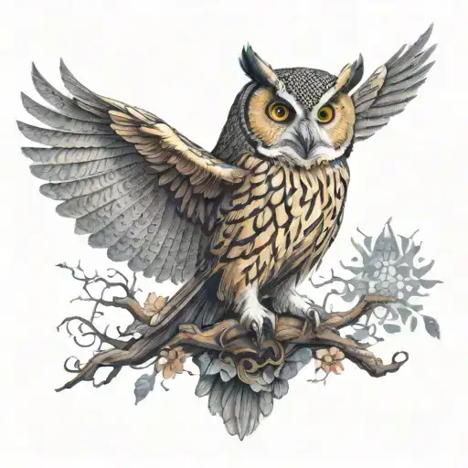 Owl Perched Proudly With Wings Spread Wide