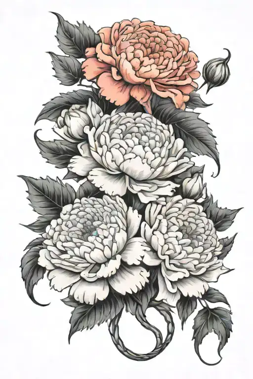 Carnation And Chrysanthemum Tangled Together Representing The Client's Love