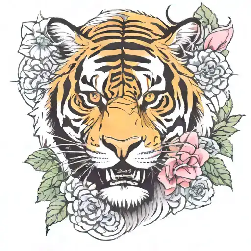 Samurai Tiger With Flowers