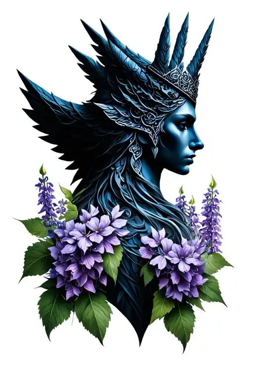 Valkyrie Symbol With Dark Lines And Wisteria Flowers