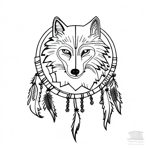 Wolf Dream Catcher Very Detailed Drawing