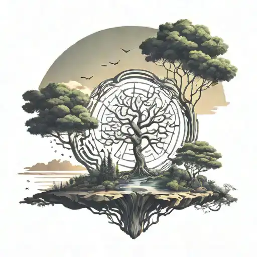 Tree With Lemniscate Symbol Floating On An Island In The Sky