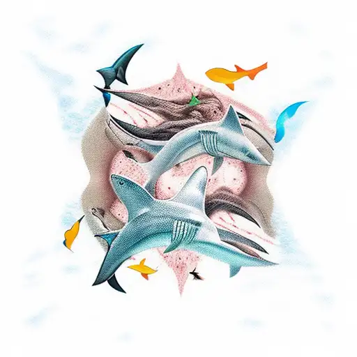 Women Floating In The Water Infested With Sharks