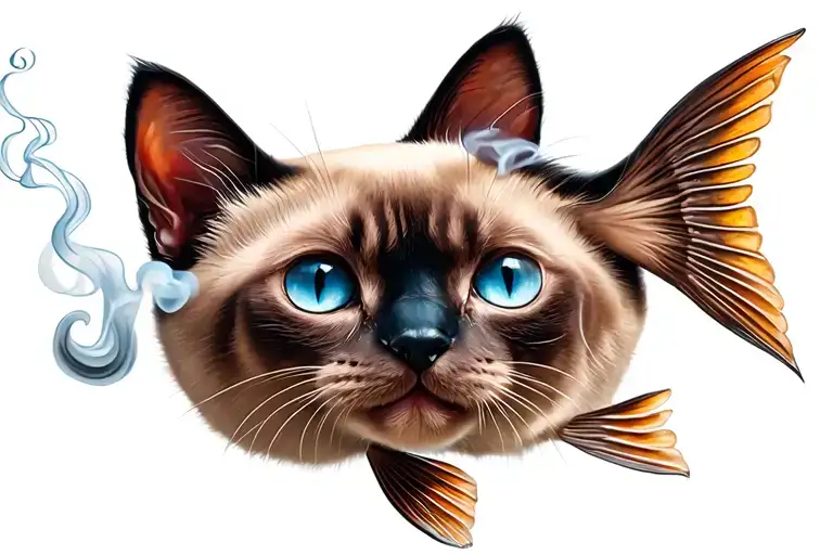 Siamese Cats Cuddle Fish Smoking