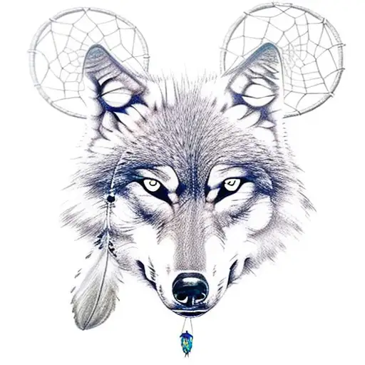 Wolf Dream Catcher Very Detailed Drawing