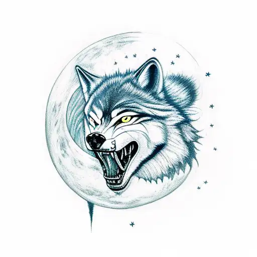A Fierce Wolf Howling At The Moon In A Mystical Forest