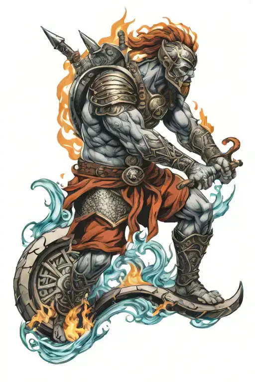 Warrior Balancing Fire And Water Rage And Calm