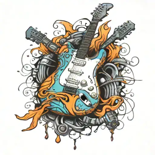 Guitar With Microphone Cord Wrapped Around Up To The Top