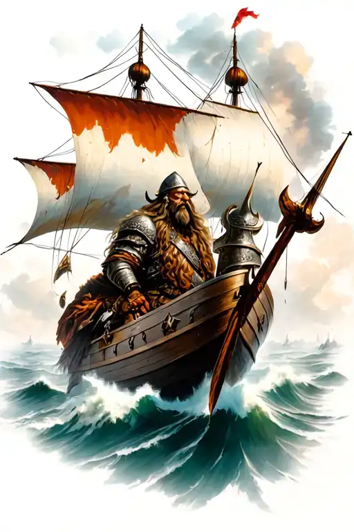 Old Viking Warrior With Ship Flying