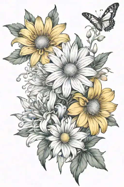 Daisy Lily Marigold Chrysanthemum Intertwined