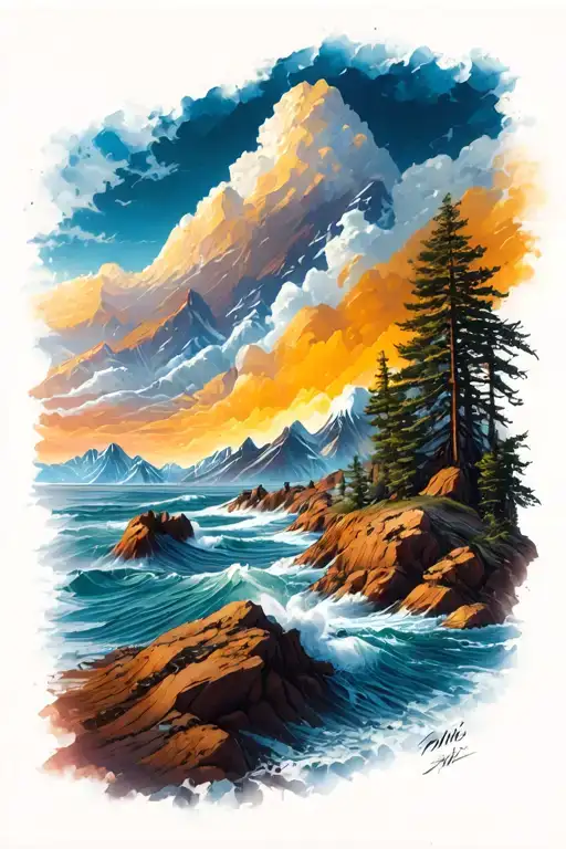 Rocky Mountain Desert Ocean Landscape Intertwined