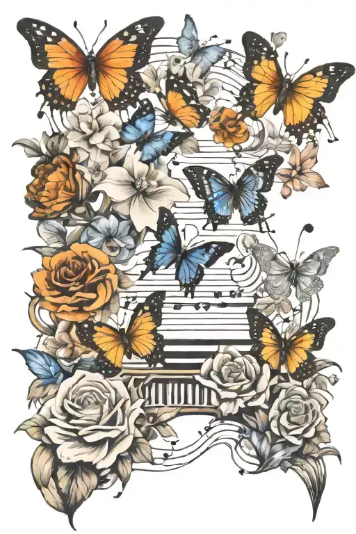 Flowers And Butterflies And Music Notes