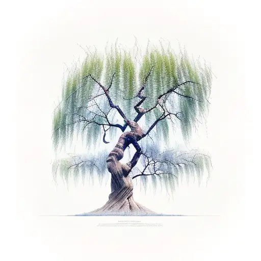 An Ancient Willow Tree With Musical Notes As Leaves