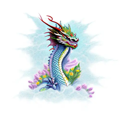 Dragon With Flowers Going Up Spine