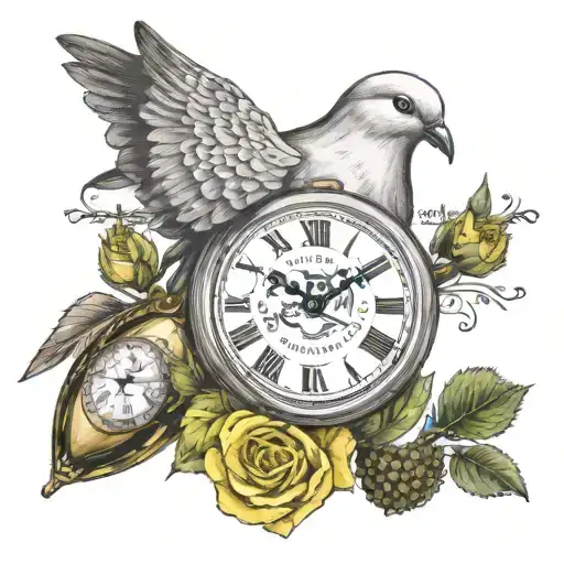 A Dove Carrying A Yellow Rose And A Broken Pocket Watch With Date 9-17-2020