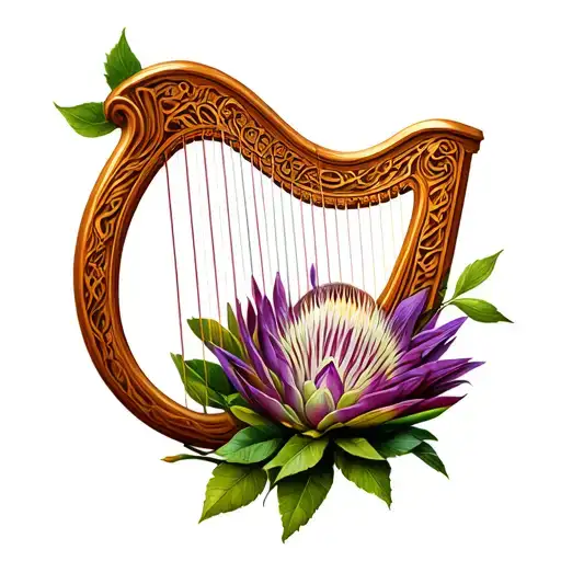 Irish Harp With Protea Flower Inside