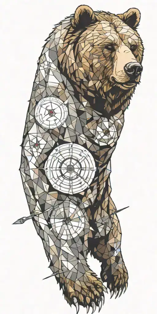Grizzly Bear Encased In Armour With Geometrical Design Incorporating A Compass