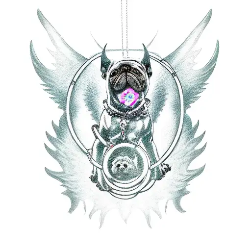 Demon Dog On A Chain Leash Being Held By Angel Of Death