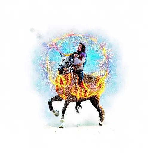 Amor Fati Man On Horse Through Fire