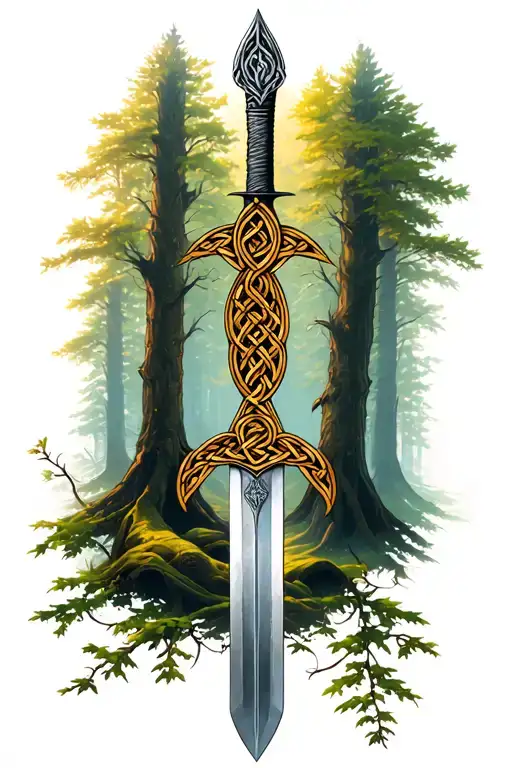 Celtic Sword Tattoo With Background With Forest Scene