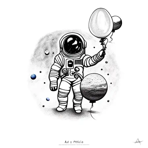 A Space Man Holding The Planets As If They Were Balloons