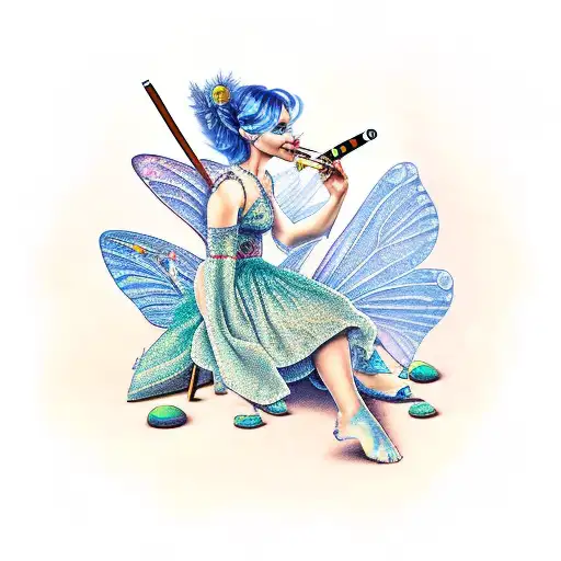 A Fairy Smoking Cigar Sitting On Musical Sheet