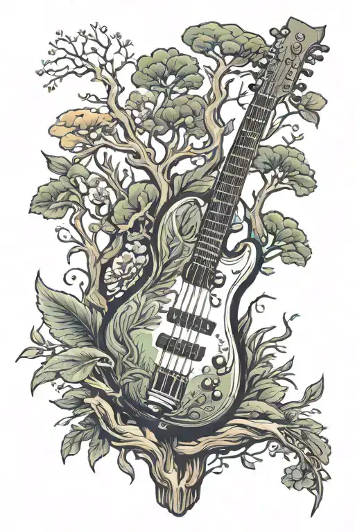 Bass Guitar Nature Inspired Tattoo Feature Elements Such As Trees