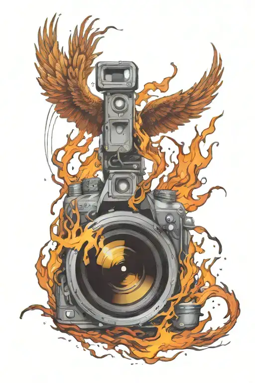 Phoenix Rising From Ashes Of A Camera Lens Morphing