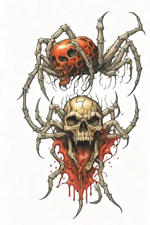 Tattoo Of A Spider Biting A Skull With Blood