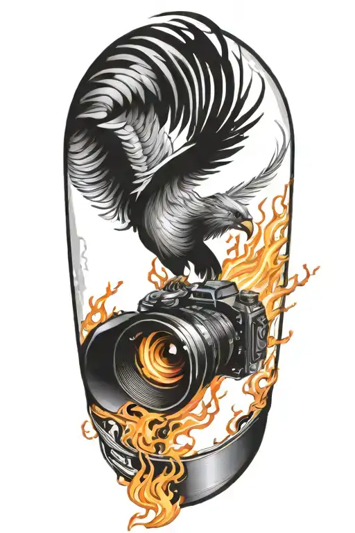 Phoenix Rising From Flames Of A Camera Lens Morphing